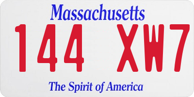MA license plate 144XW7