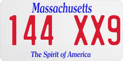 MA license plate 144XX9