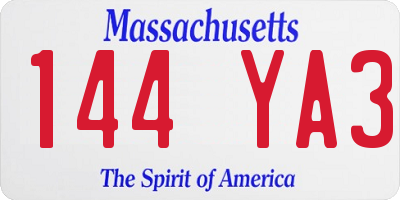 MA license plate 144YA3
