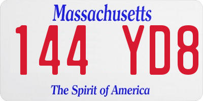 MA license plate 144YD8