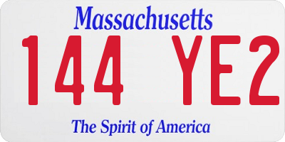 MA license plate 144YE2