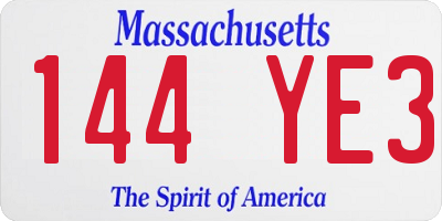 MA license plate 144YE3