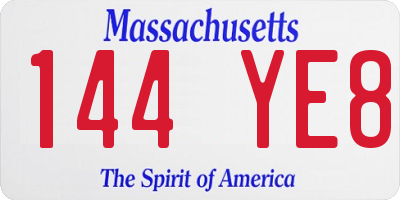MA license plate 144YE8
