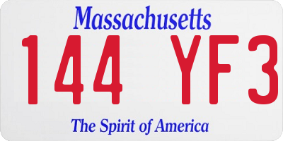 MA license plate 144YF3