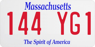 MA license plate 144YG1