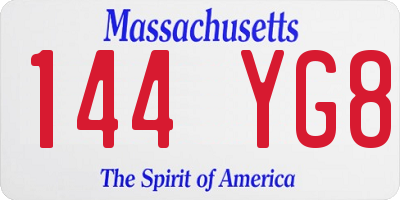 MA license plate 144YG8