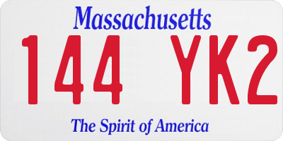 MA license plate 144YK2
