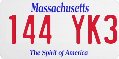 MA license plate 144YK3