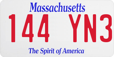 MA license plate 144YN3