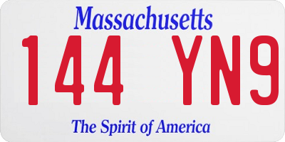 MA license plate 144YN9