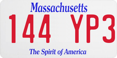 MA license plate 144YP3