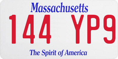 MA license plate 144YP9