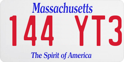 MA license plate 144YT3