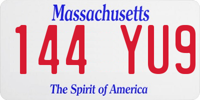MA license plate 144YU9