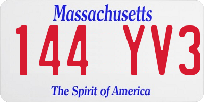 MA license plate 144YV3