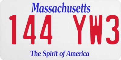 MA license plate 144YW3
