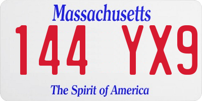 MA license plate 144YX9
