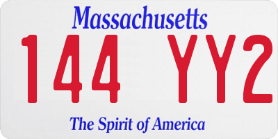 MA license plate 144YY2