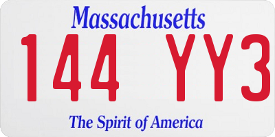 MA license plate 144YY3