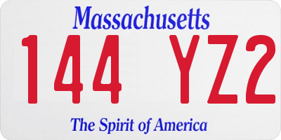 MA license plate 144YZ2