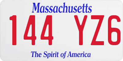 MA license plate 144YZ6