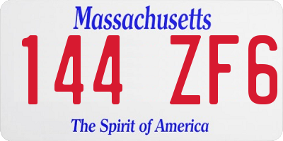 MA license plate 144ZF6