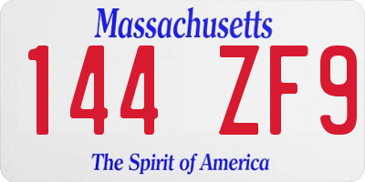 MA license plate 144ZF9