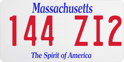 MA license plate 144ZI2