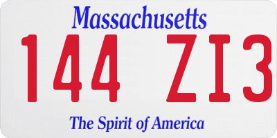 MA license plate 144ZI3