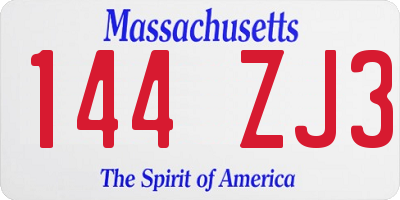 MA license plate 144ZJ3