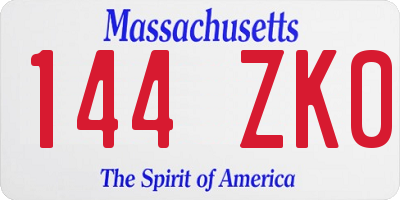 MA license plate 144ZK0