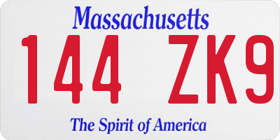 MA license plate 144ZK9
