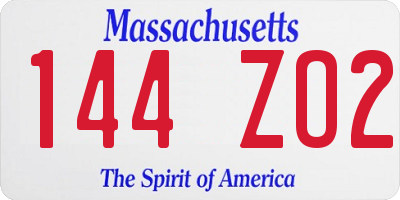 MA license plate 144ZO2