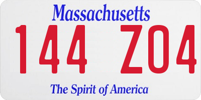 MA license plate 144ZO4