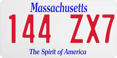MA license plate 144ZX7