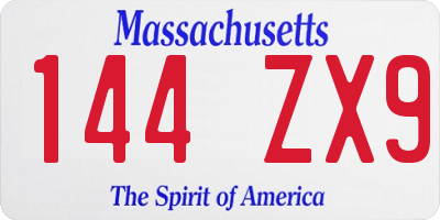 MA license plate 144ZX9