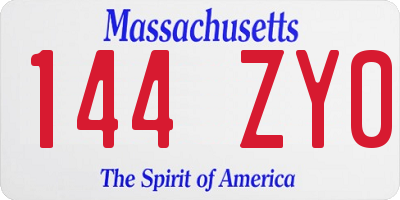 MA license plate 144ZY0