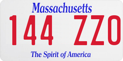MA license plate 144ZZ0