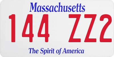 MA license plate 144ZZ2