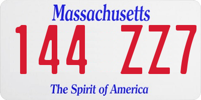 MA license plate 144ZZ7