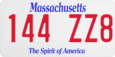 MA license plate 144ZZ8