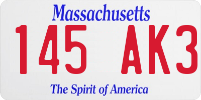 MA license plate 145AK3