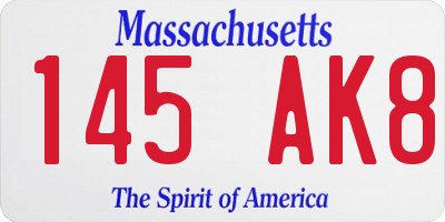 MA license plate 145AK8