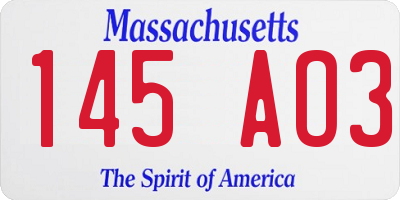 MA license plate 145AO3