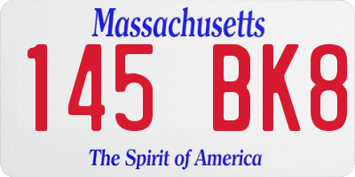MA license plate 145BK8
