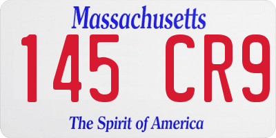 MA license plate 145CR9