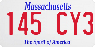 MA license plate 145CY3