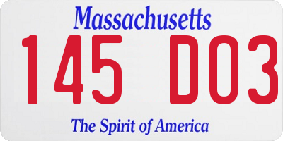 MA license plate 145DO3