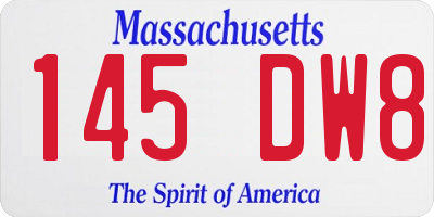 MA license plate 145DW8