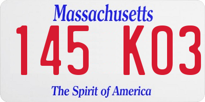 MA license plate 145KO3